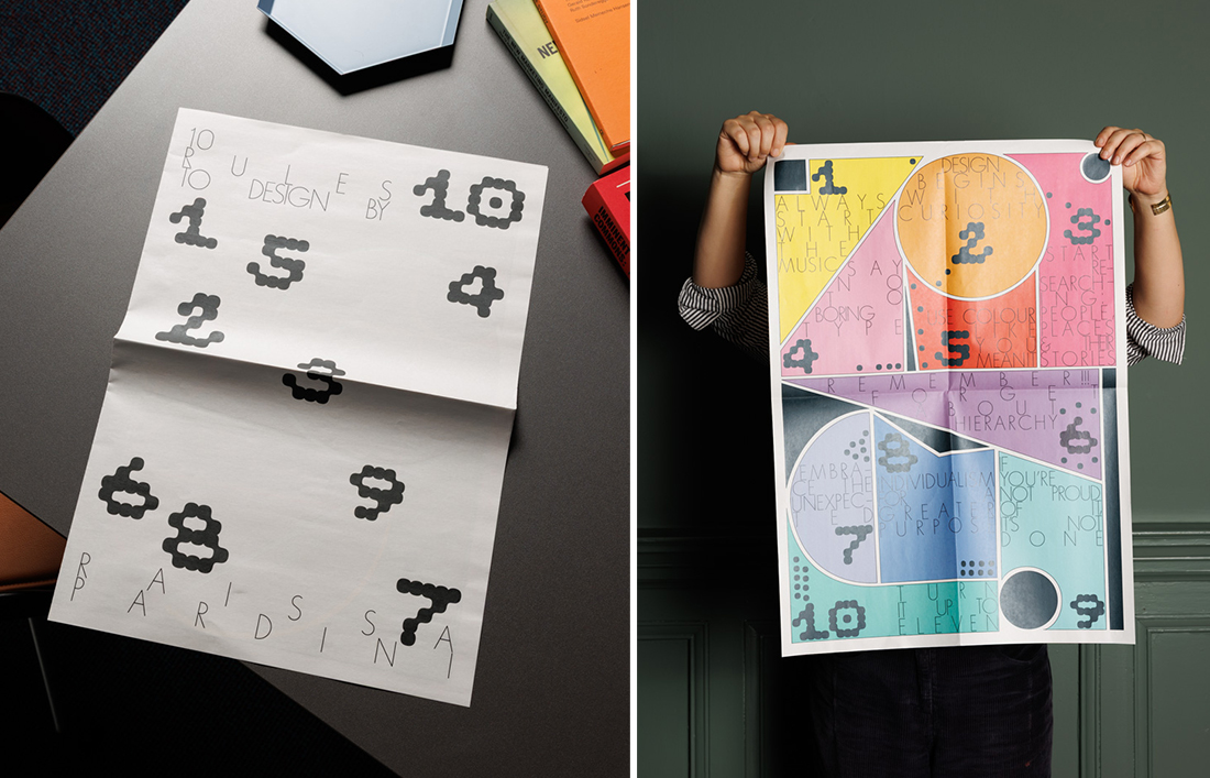 Split image showing cover and inside poster of Raissa Pardini's broadsheet poster