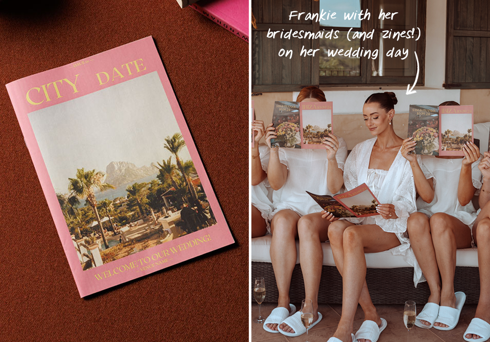 Bride and bridesmaids each reading a wedding zine